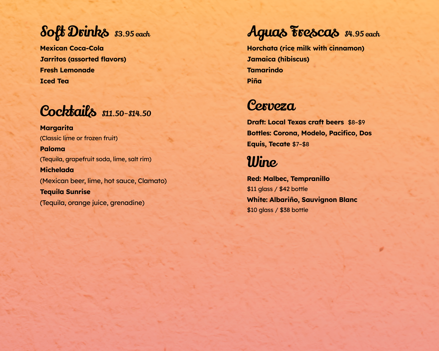 Full Food Menu